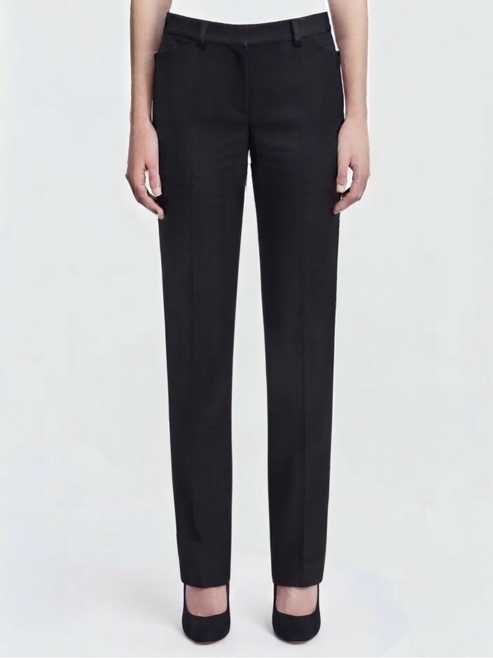 Nili Lotan Black 100% Wool Tailored Straight Leg Dress Pants Sz 10 Quiet Luxury